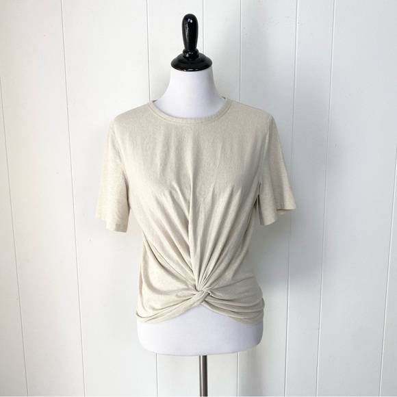 Lululemon Crescent T-Shirt Spark Gold Bone Short Sleeve Cotton Blend Twist Top 6 - Picture 1 of 11